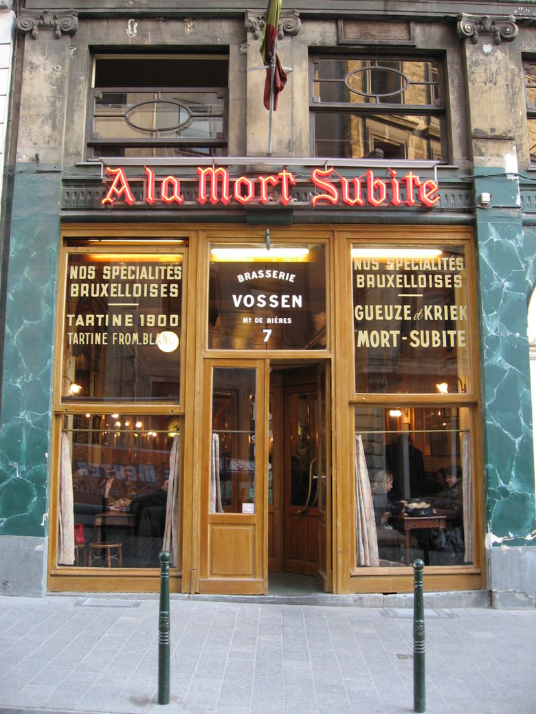 In front of the cafÃ© A la Mort Subite 