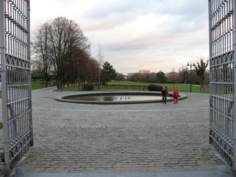 Entrance of the empty park on a cold December day