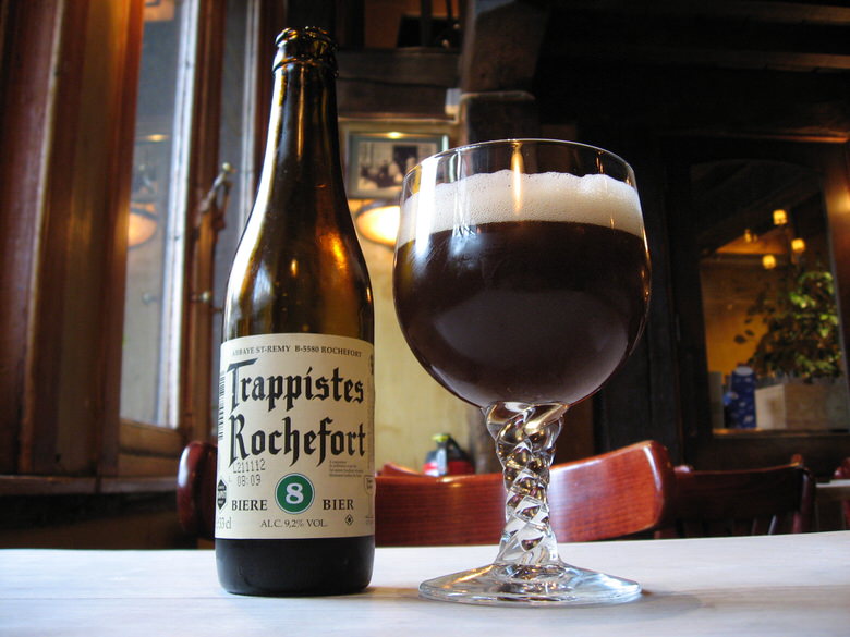 Trappiste Rochefort beer bottle and glass